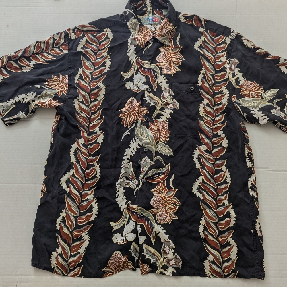 Hilo Hattie Silk Floral Button Down Hawaiian Shirt Large
